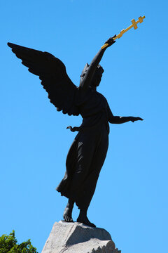 TALLINN, ESTONIA - JULY 7, 2017: Angel of the Russalka Memorial by Amandus Adamson, dedicated to sunk Russian warship "Mermaid" and installed in 1902.
