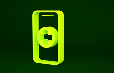 Yellow Phone repair service icon isolated on green background. Adjusting, service, setting, maintenance, repair, fixing. Minimalism concept. 3d illustration 3D render.