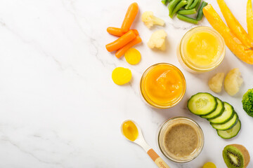 three jars of vegetables puree as baby food