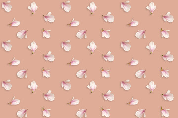 delicate seamless background, natural pattern with pink magnolia buds, spring flowers, basis for designer, nature awakening concept for fabric, wallpaper