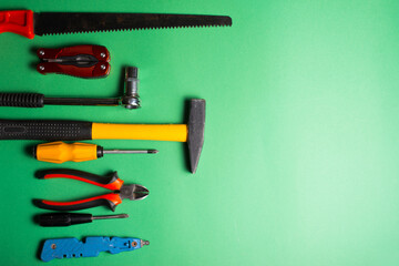Photo set of different tools for engineering and repairing concept.