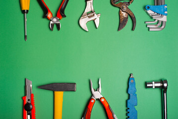 Photo set of different tools for engineering and repairing concept.