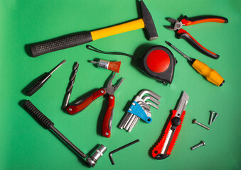 Photo set of different tools for engineering and repairing concept.