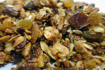 Tasty granola on white.