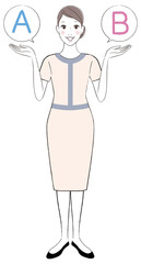 A woman esthetician comparing A with B