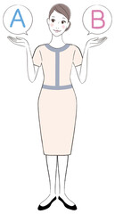 A woman esthetician comparing A with B