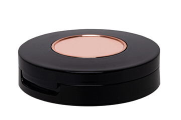 Makeup products. Closeup of a elegant closed box of brown eyebrow powder isolated on a white background. Concept beauty. Macro.