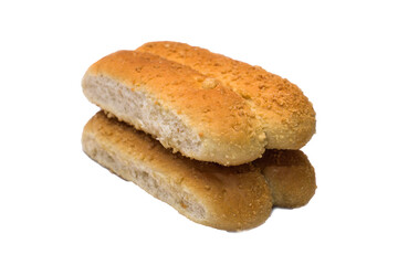Four long orange buns on a white background