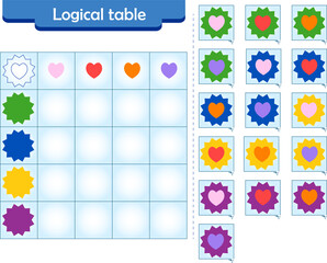 Fototapeta na wymiar Logic puzzle game for children. Fill in empty cells. Reusable game
