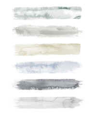 Watercolor neutral brush strokes isolated on white background. Abstract collection, elements for design.