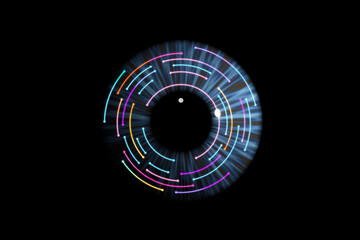 Iris with colorful lights. Concept of biometric identification. 3D render / rendering