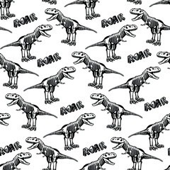 Seamless  Dino pattern, print for T-shirts, textiles, wrapping paper, web. Original design with t-rex,dinosaur skeleton.  grunge design for boys . 