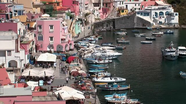 Procida island, the port of Corricella zoom out