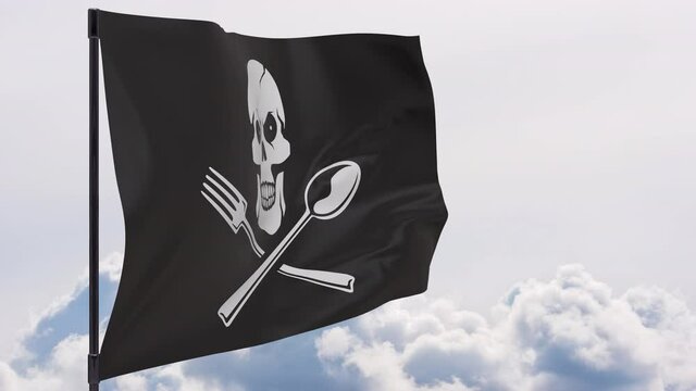 Pirate flag 3d seamless loop animation 4k. Dangerous food concept