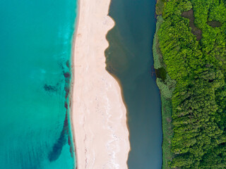 aerial view of Sea,sand river and trees