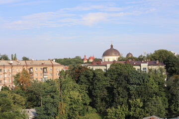 Fototapeta na wymiar panoramic landscape with dome of the church. city old town