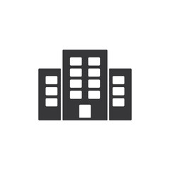 Fototapeta na wymiar Apartment office building icon. Black building silhouette. Vector isolated on white