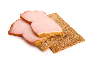 Smoked loin slices, isolated on white background. High resolution image.
