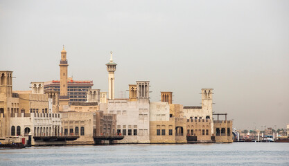 buildings of Old Dubai at sunrise