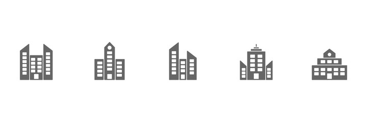 Building set icon. House silhouette symbol group. Home black shape sign collection. Vector isolated on white