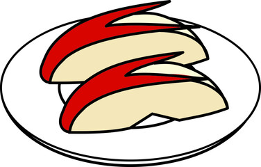 うさぎの形にカットされたりんごのイラスト