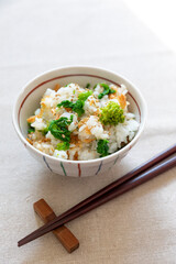 菜の花と桜エビの混ぜご飯