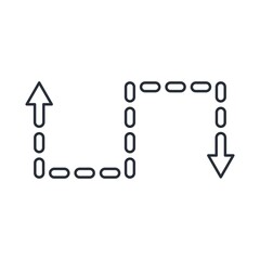 Arrow about the perimeter of the squares, dotted line. Pathway concept. Vector icon isolated on white background. 