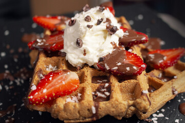 Waffles with strawberries