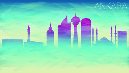Ankara Turkey City skyline Vector Silhouette. Broken Glass Abstract Geometric Dynamic Textured. Banner Background. Colorful Shape Composition.