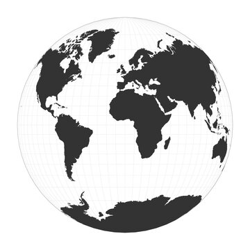 Map of The World. Gilbert's two-world perspective projection. Globe with latitude and longitude net. World map on meridians and parallels background. Vector illustration.