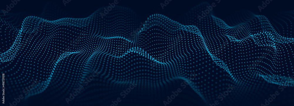 Poster Abstract blue background of points. Cyber particles. Big data stream. Vector illustration