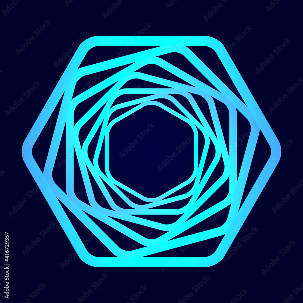 Poster swirling polygon symbol. optical illusion. vector illustration. abstract 3d tunnel.
