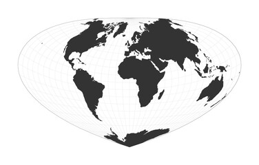 Map of The World. Bottomley projection. Globe with latitude and longitude net. World map on meridians and parallels background. Vector illustration.