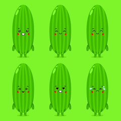 Cute Cucumber with Various Expression