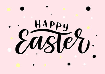 Happy Easter hand drawn lettering. Pink background. 