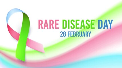 Symbol of rare disease, realistic ribbon. Animation for awareness day on 28 february.