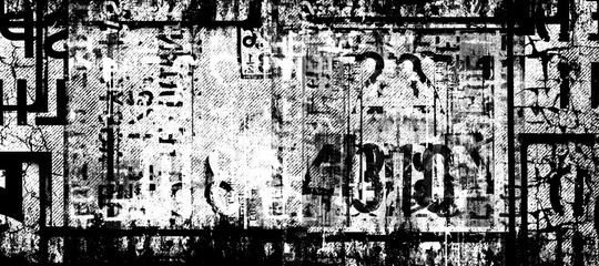 Naklejka na ściany i meble Abstract grunge futuristic lettering background. Monochrome abstract grunge black and white illustration 
