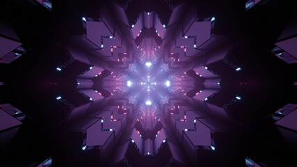 3D illustration of kaleidoscope snowflake pattern in darkness