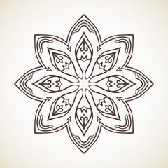 Round flower oriental pattern, Circular ornament design element, Vector