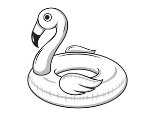 rubber ring for swimming, flamingo. Vector illustration. Isolated on white. Hand drawn, sketch.