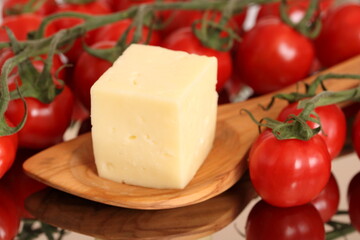 Ein Stück Käse mit Tomaten