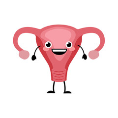 Happy smiling  cute vagina  organ character in a flat cartoon style. Vector kawaii illustration isolated on white background