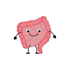 Happy smiling  cute intestines  organ character in a flat cartoon style. Vector kawaii illustration isolated on white background