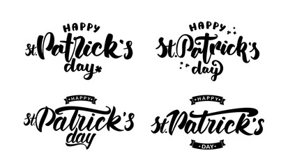 Set of four Handwritten elegant modern brush lettering of Happy St. Patrick's Day on white background.