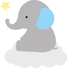 Download Baby Girl Elephant Sitting On The Cloud With The Star In The Trunk Svg Vector Baby Room Sleep Dreams Design Wall Mural Galyna