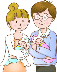 baby, vector cartoon baby, husband, wife, lover, new born baby, parents, family