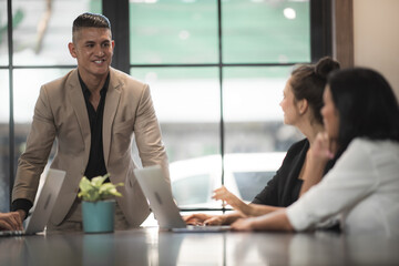 professional business person meeting in the modern office, team group of businessman teamwork discussion together in business plan and cooperation brainstorming team