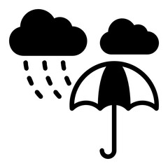 Clouds and umberlla Concept, Rainy Equipment Vector Glyph Icon Design, Wet season Symbol on white background, rainfall weather Sign, Wet Prevention Stock