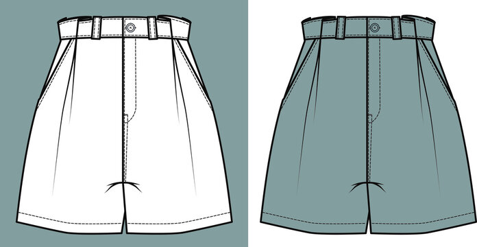 Short Pants, Flat Sketch Template, vector. short design