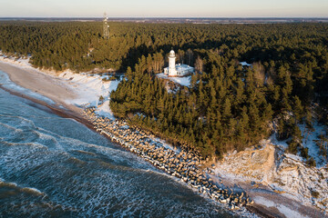 Uzava lighthouse captured from above. Uzava, Latvia.